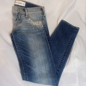 ABERCROMBIE KIDS 12 Bedazzled Pearls & Rhinestones  Slim Fit Blue Jeans New